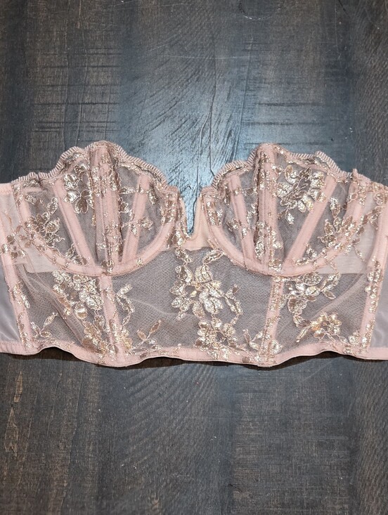 Victoria's Secret Tops - Victoria's Secret Pink & Gold Jacquard Strapless Corset